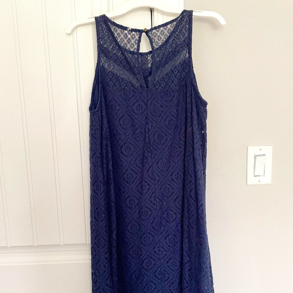 Navy Blue Laced Sleeveless Dress | Size M
